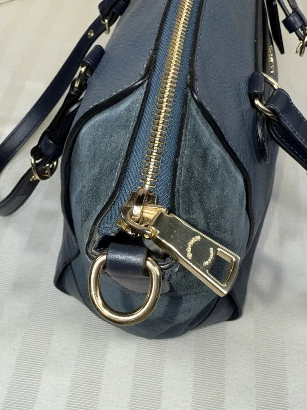 COACH Kleo Carryall C5689 Denim Blue Leather Suede Large Bag *NO Shoulder Strap - Picture 8 of 16